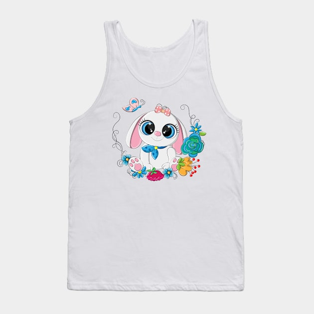 Funny rabbit on a background of flowers Tank Top by Eduard Litvinov